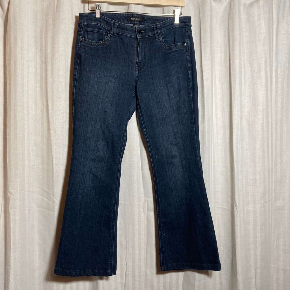 White House Black Market Blanc Flare‎ Leg Jeans Dark Wash Rhinestone Size 10R